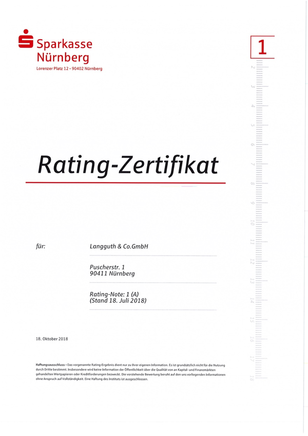 Rating-Zertifikat der Sparkasse Nürnberg